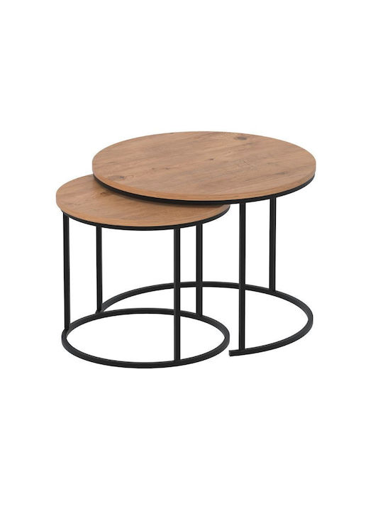 Rundes Beistelltisch Hilal Holz Pine Eiche 2 Stück M66xT66xH49,5cm