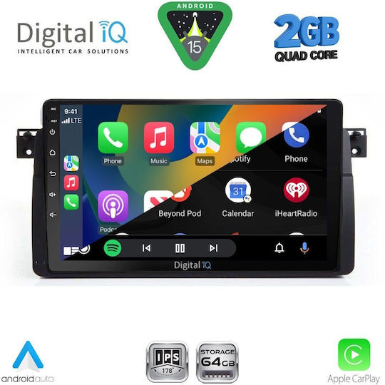 Digital IQ Car Audio System for BMW E46 1998-2005 (Bluetooth/USB/WiFi/GPS/Apple-Carplay/Android-Auto) with Touch Screen 9"