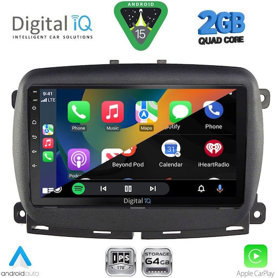 Digital IQ Ηχοσύστημα Αυτοκινήτου για Fiat 500 2016 (Bluetooth/USB/WiFi/GPS/Apple-Carplay/Android-Auto) με Οθόνη Αφής 9"