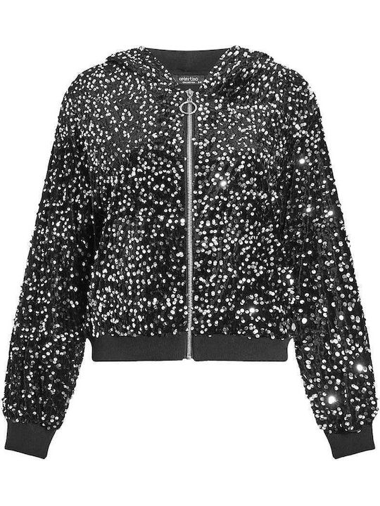 Celestino Γυναικεία Ζακέτα Bomber Βελούδινη Παγιέτες Loose Fit Ασημί