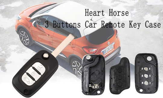 Techstar Folding Car Key Case Renault – 3 Buttons Compatible Clio Megane Kangoo Fluence