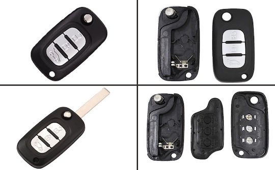 Techstar Folding Car Key Case Renault – 3 Buttons Compatible Clio Megane Kangoo Fluence