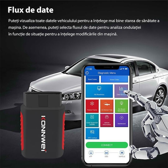 Car Scan Diagnostic Tool Konnwei Kdiag Obd2 Bluetooth 5.0 9 18 V Compatible Android Ios Black