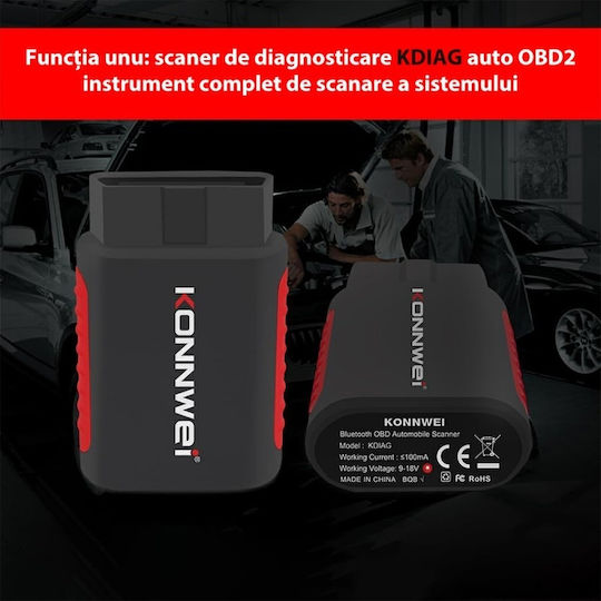 Car Scan Diagnostic Tool Konnwei Kdiag Obd2 Bluetooth 5.0 9 18 V Compatible Android Ios Black