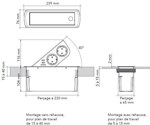 SFL Priză Electrică Dublă Mortice Cu 2 Porturi USB Neagră