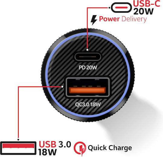 Swissten Handy-Autoladegerät Schnellladen 20w Usb-C Power Delivery Usb 3.0 Schwarz