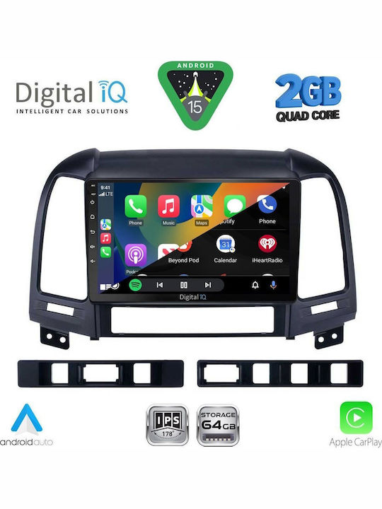Digital IQ Car Audio System for Hyundai Santa Fe 2005-2013 (Bluetooth/USB/WiFi/GPS/Apple-Carplay/Android-Auto) with Touch Screen 9"