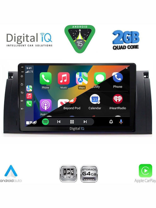 Digital IQ Car Audio System for BMW Series 5 (E39) / X5 (E53) 1997-2005 (Bluetooth/USB/WiFi/GPS/Apple-Carplay/Android-Auto) with Touch Screen 9"