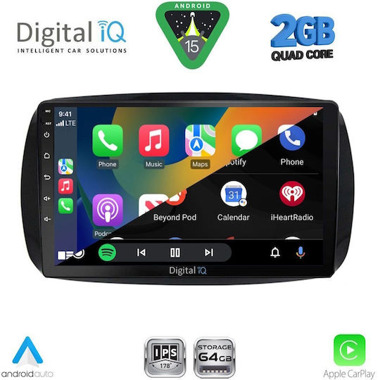 Digital IQ Ηχοσύστημα Αυτοκινήτου για Smart ForTwo 2016 (Bluetooth/USB/WiFi/GPS/Apple-Carplay/Android-Auto) με Οθόνη Αφής 9"