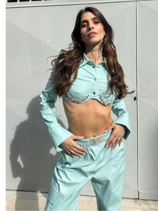 Dama Tesatura Pantaloni cu Elastic Light Blue