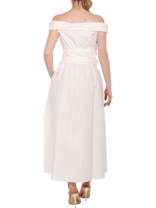 Midi Φόρεμα για Γάμο / Βάπτιση Off-Shoulder Λευκο