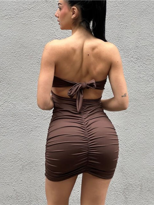 Summer Mini Evening Strapless Brown Dress