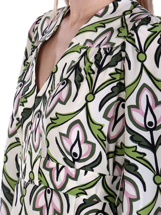 Mini Dress Ecru-Green-Pink