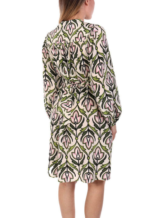 Mini Dress Ecru-Green-Pink