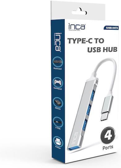 Inca USB-Hub 4 Anschlüsse USB 2.0 mit Anschluss an einen Computer USB-A Silber