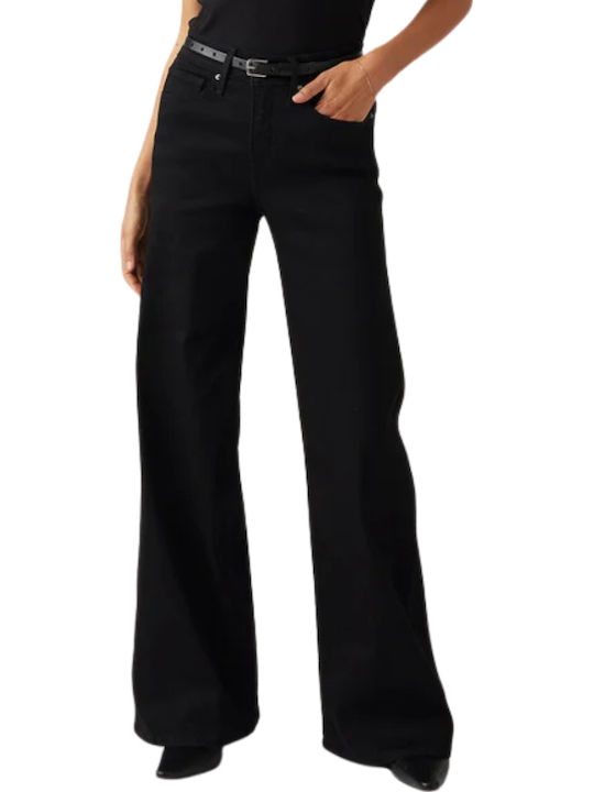 318 Shaping Women's Jean Pants Mid Rise In Wide Leg Style Black