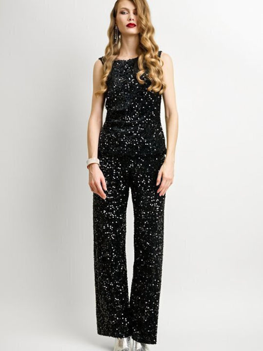 Women's Fabric Trousers Black with Sequins