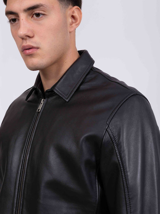 Collar Sheep Leather Jacket Black