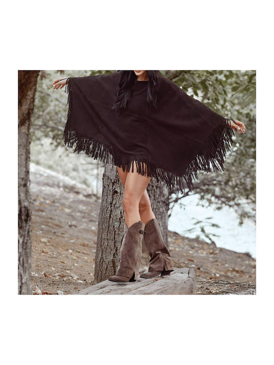 Suede Medium Heel Women's Boots with Zipper Brown