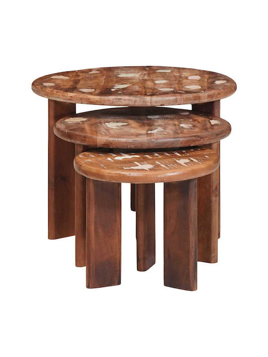Round Side Table Wooden Multicolour 3 Pieces M54xW54xH40cm