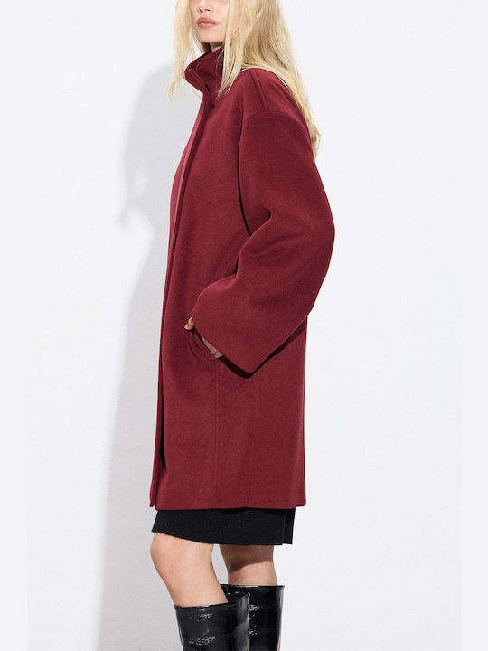 Damen Bordeaux Mantel mit Knöpfen