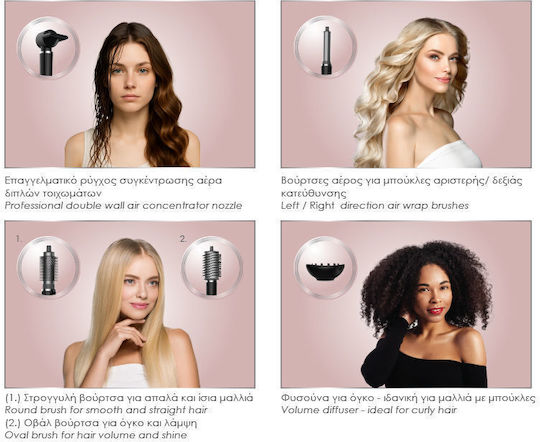 Multi Styler Primo Thea Prhs-40535 8 1 Ηλεκτρική Βούρτσα Αέρα Μπούκλες Ίσιωμα 1500w