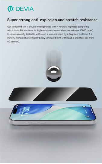 Devia Privatsphäre Gehärtetes Glas Schwarz (iPhone 17 / 17 Pro / 16 Pro)