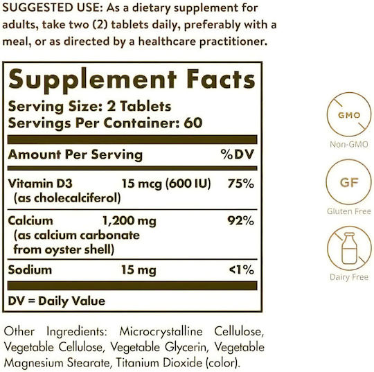 Calciu "600" cu Vitamina D3 120 comprimate