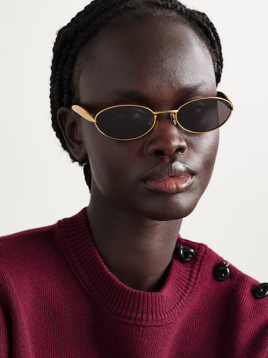 Bottega Veneta Unisex Sunglasses with Gold Metal Frame and Black Lens BV1386S 001