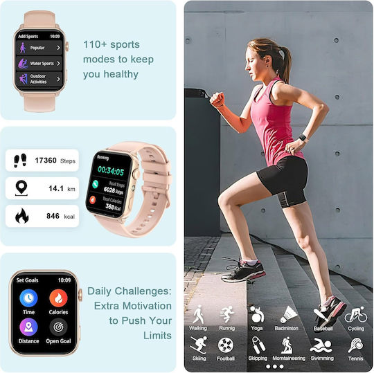 IOWODO R30 Pro Smartwatch με Παλμογράφο (Ροζ)
