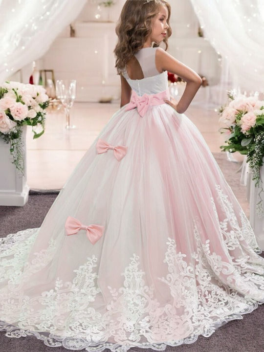 Children's Dress Sleeveless Tulle Floral Soft Pink