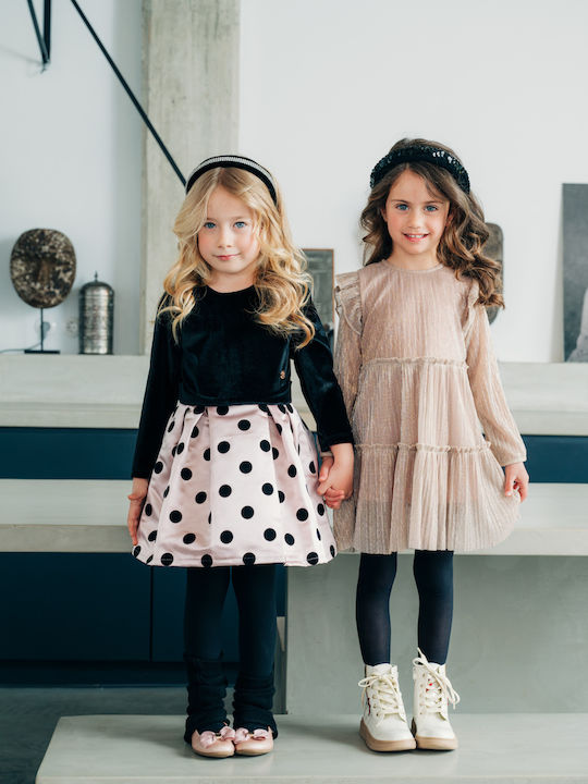Children's Dress Long Sleeve Velvet Polka Dot Black