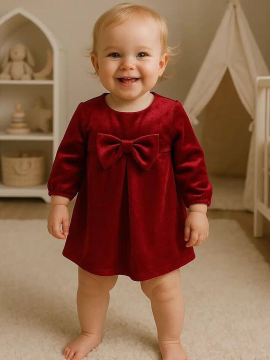 Children's Dress Long Sleeve Velvet Burgundy