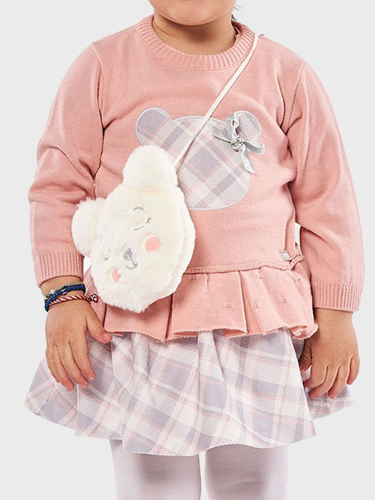Kinderkleid Langärmelig Knitted Set mit Accessoires Rosa