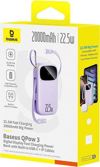 Baseus EnerFill FC31 QPow3 Ultra Power Bank 20000mAh 22.5W with USB-A Port Purple