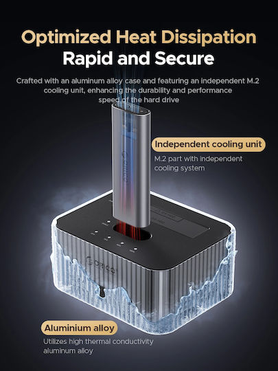 Orico Сторидж HDD/M.2 Док 2 Гнезда Офлайн Клониране 2.5 3.5 M.2 NVMe USB-C/USB-A IT28E-C-EU-GY