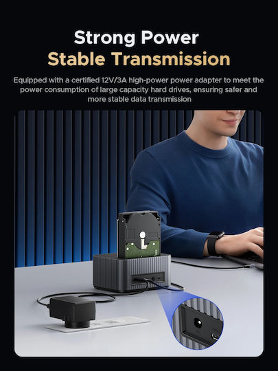 Orico Сторидж HDD/M.2 Док 2 Гнезда Офлайн Клониране 2.5 3.5 M.2 NVMe USB-C/USB-A IT28E-C-EU-GY