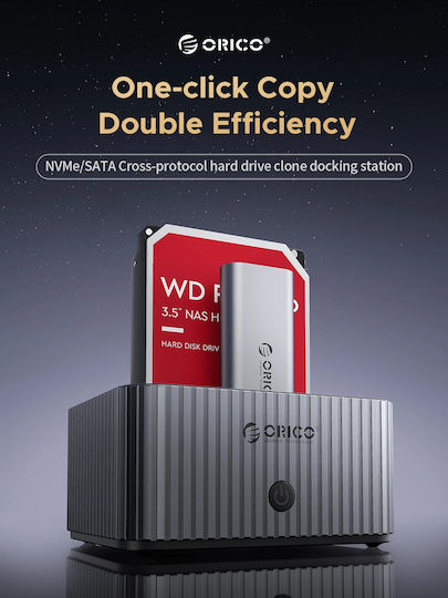 Orico Сторидж HDD/M.2 Док 2 Гнезда Офлайн Клониране 2.5 3.5 M.2 NVMe USB-C/USB-A IT28E-C-EU-GY