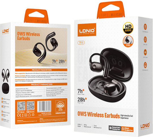 Ldnio T11 Open Ear Bluetooth Handsfree Ακουστικά με Αντοχή στον Ιδρώτα και Θήκη Φόρτισης Μαύρα