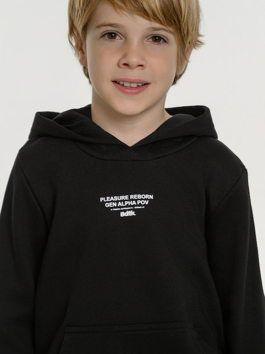Fleece Lined Kids Sweatshirt With Hood And Pockets Black Minime