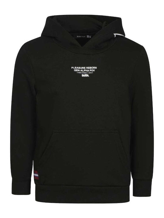 Fleece Lined Kids Sweatshirt With Hood And Pockets Black Minime
