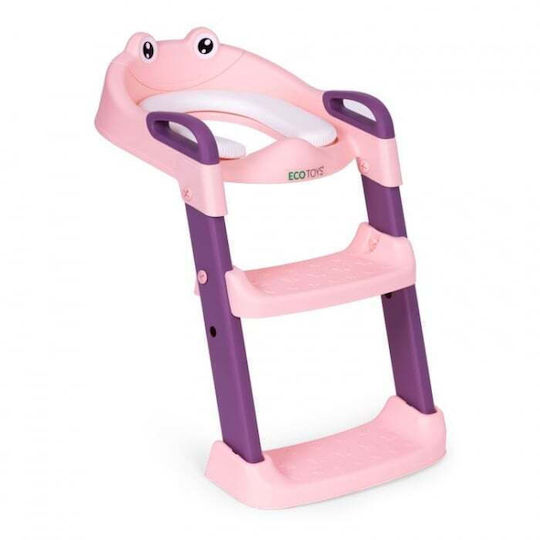 Ecotoys Scaun De Toaletă Pentru Copii Roz Cu Treaptă, Mânere Și Pernuță