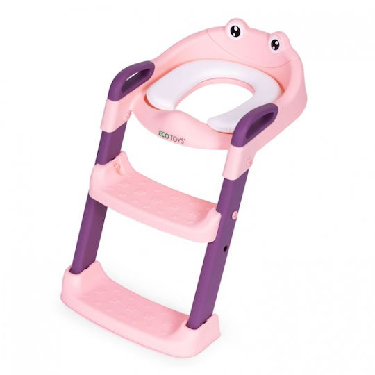Ecotoys Scaun De Toaletă Pentru Copii Roz Cu Treaptă, Mânere Și Pernuță
