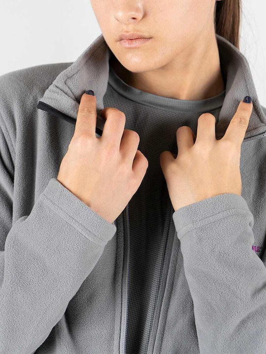 Fleece Γυναικεία Ζακέτα με Φερμουάρ σε Γκρι Χρώμα