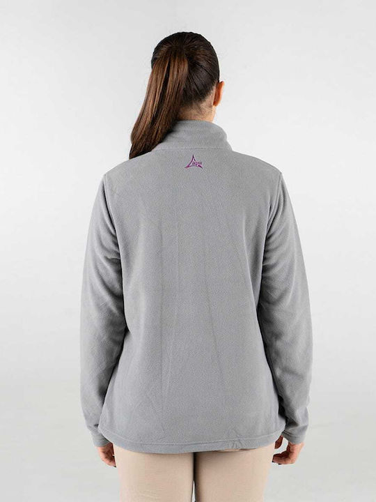 Fleece Γυναικεία Ζακέτα με Φερμουάρ σε Γκρι Χρώμα