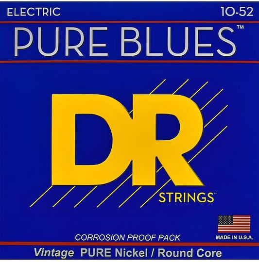 DR Pure Blues Set of Pure Nickel Electric Guitar Strings 10 - 52 Medium/Heavy