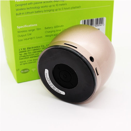 Ewa A116 Ηχείο Bluetooth 3W με Διάρκεια Μπαταρίας έως 6 ώρες Χρυσό