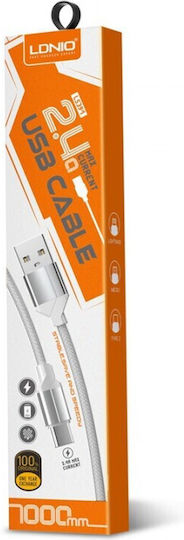 Ldnio LS392 Braided USB to Lightning Cable Λευκό 2m