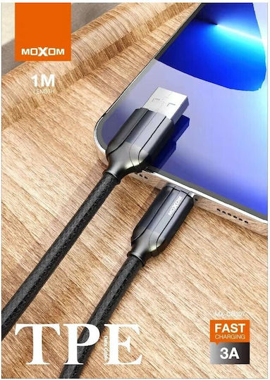 Moxom Braided USB-A to Lightning Cable Μαύρο 1m (MX-CB107)
