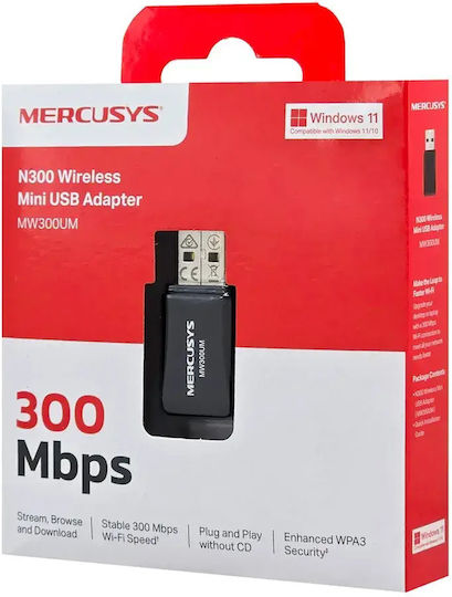Mercusys Mw300um USB Адаптер За Мрежа С Безжично Свързване Wi-Fi 300Mbps (v4)